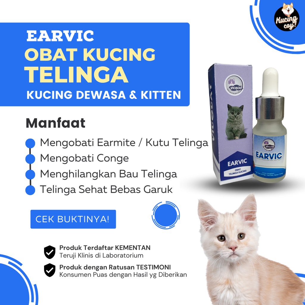 EARVIC Obat tetes telinga kucing mengobati earmites kutu telinga radang otitis