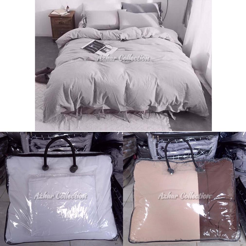 BEDCOVER SPREI SET KATUN JEPANG ADEM BAHAN HALUS POLOS ABU TUA MUDA MINIMALIS UKURAN 90X200, 120X200