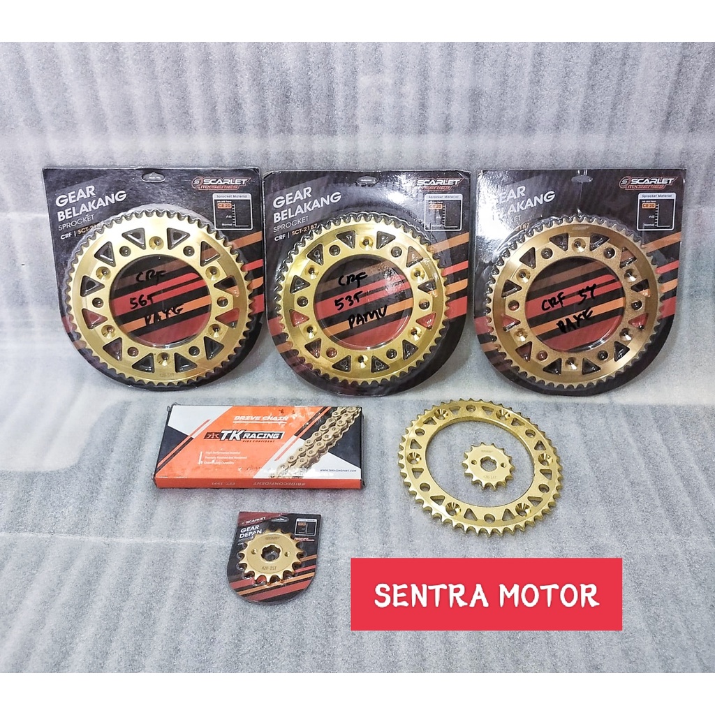 Gear Set CRF 150 Scarlet Gold dan Rantai TK 428 HS - Gear Set Khusus CRF 150 Gold Plus Rantai TK RAC