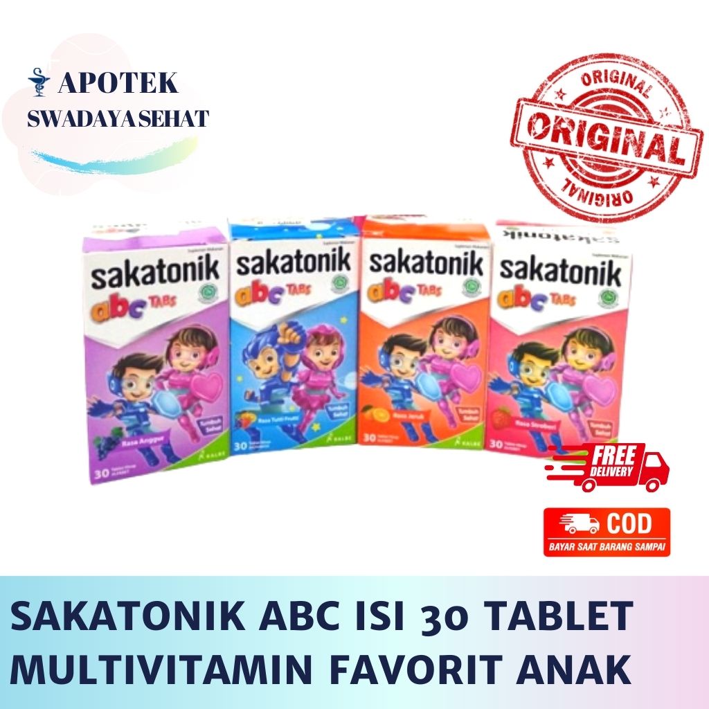 SAKATONIK ABC Botol Isi 30 Tablet Kunyah Hisap Anak - Rasa Strawberry Anggur Jeruk  Antariksa Tutti Frutti