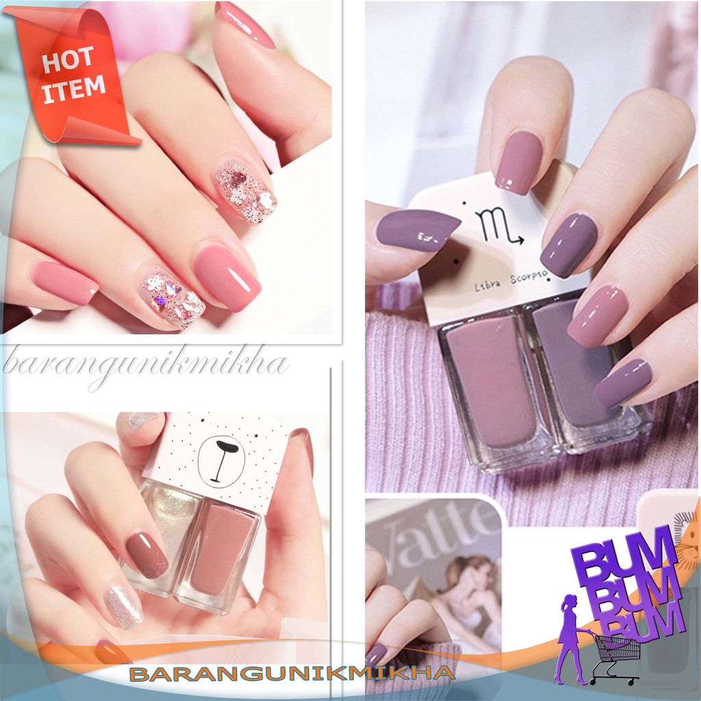 NAIL POLISH KUTEK 2 IN 1 IMPORT ALA KOREA MURAH CAT KUKU HALAL 2 TONE WARNA IMPORT