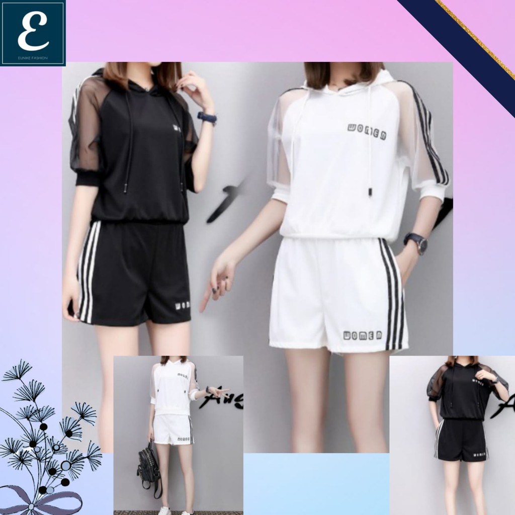 Ef 054 Summer Women Casual Shirt And Pants Sportswear Set Tracksuit Import Korean Style Shopee Indonesia