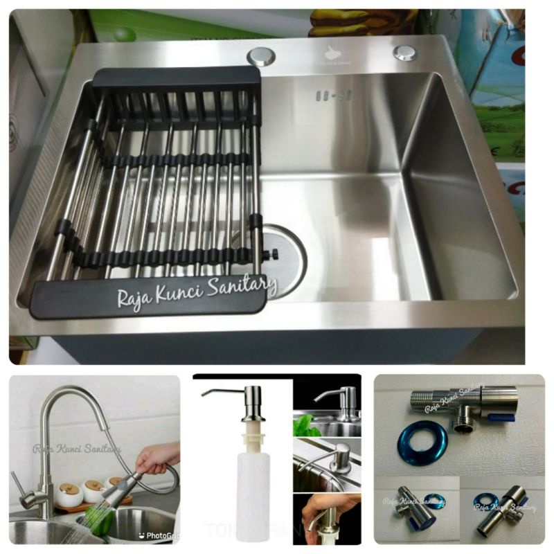 Paket Lengkap Kitchen Sink 5040 + Kran Mixer Tarik Panas Dingin Stainless SUS 304