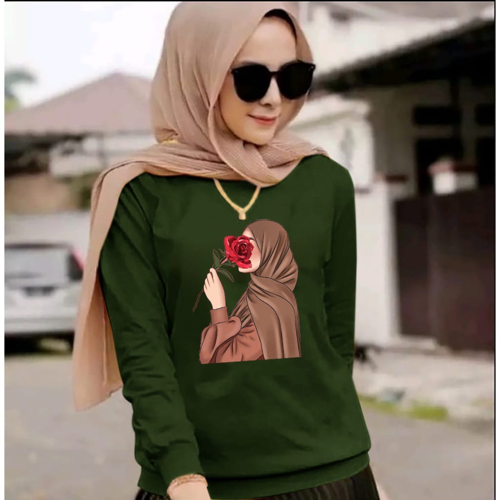 tototashop Baju Sweatshirt  HIJAB ROSSE SIZE , M , L , XL/BAJU DISTRO Lengan Panjang / Motif  Gambar DTF Printing  /-REAL PICT-BISA COD /Baju Paling Keren / Baju Model Terbaru Paling terlaris/Good Qualit