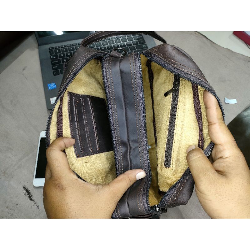 Tas Selempang Clutch Zoan Kulit Sapi asli crazy horse pria/wanita