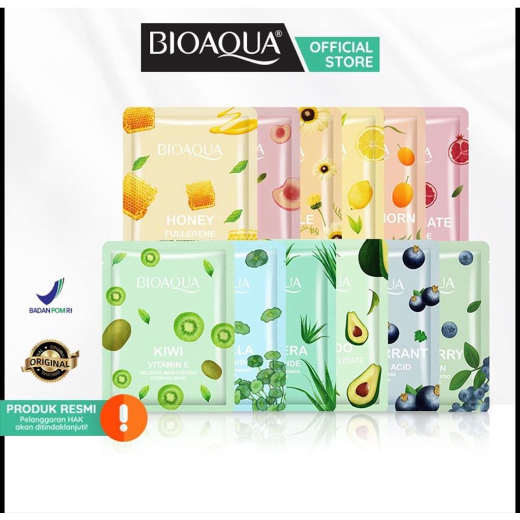 BIOAQUA SHEET MASK - BIO AQUA ESSENCE MASK BPOM 25G - ALL VARIAN - lemon