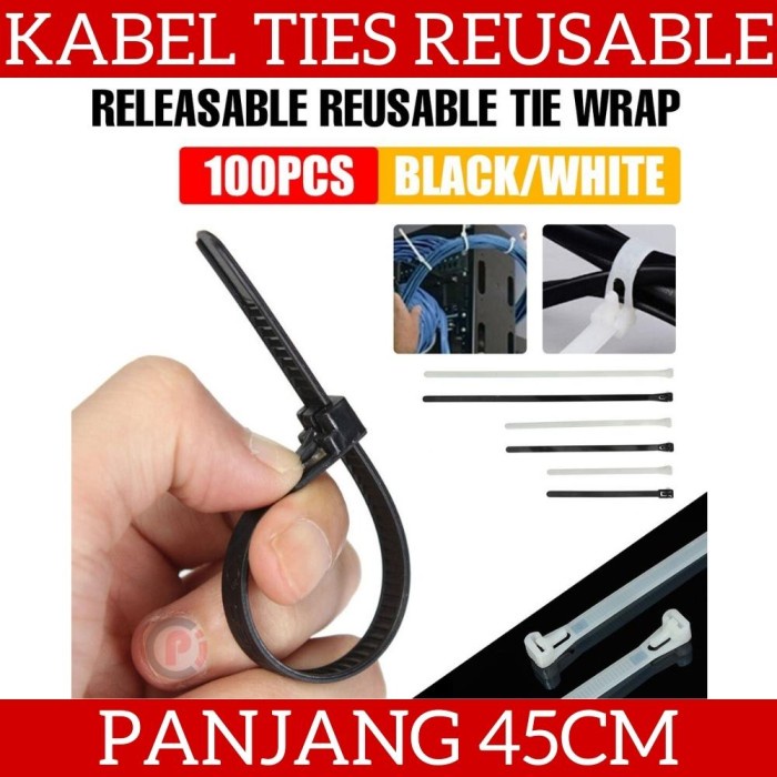 Isi 100 Pcs Cable Tie Reusable Bisa Pakai Ulang Kabel Ties 45cm 450mm