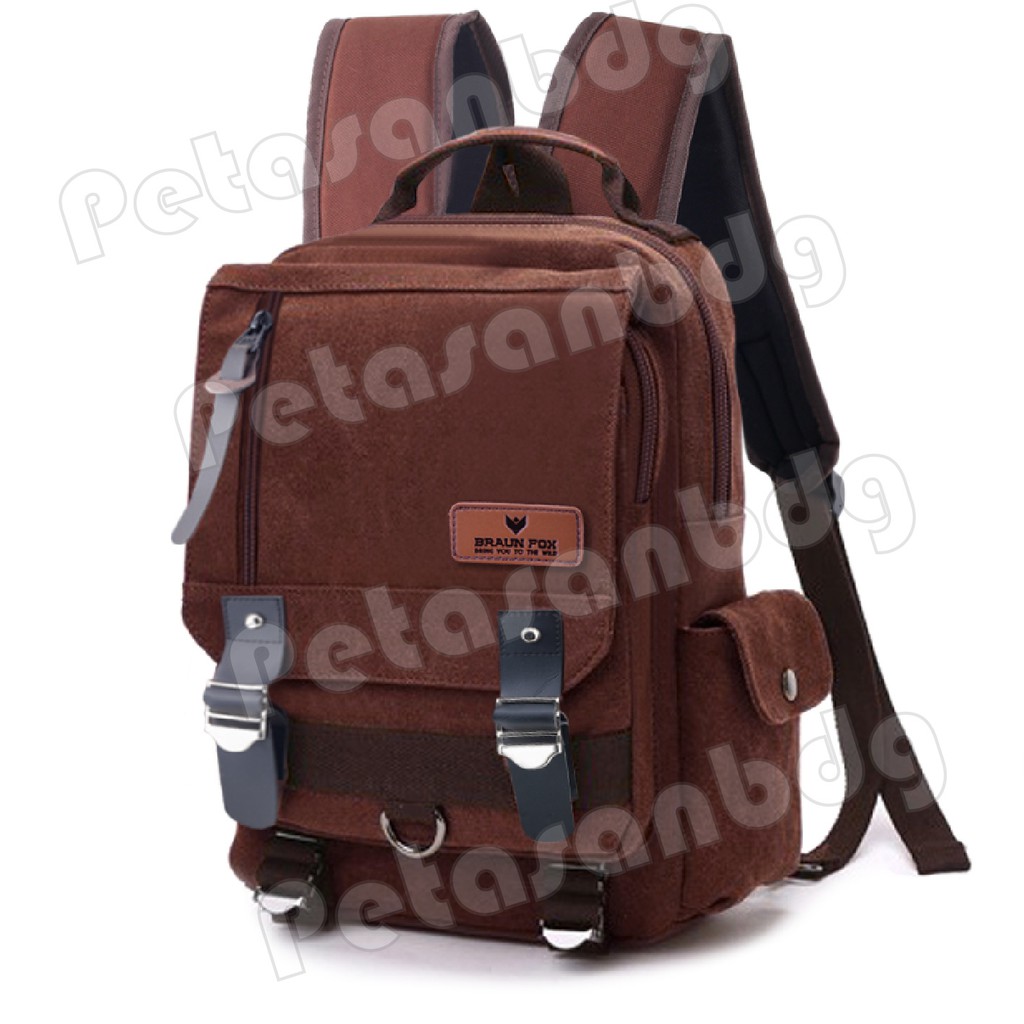 RTM - Braun Fox Canvas Gesper Backpack Men Travel Back Pack Multifunctional