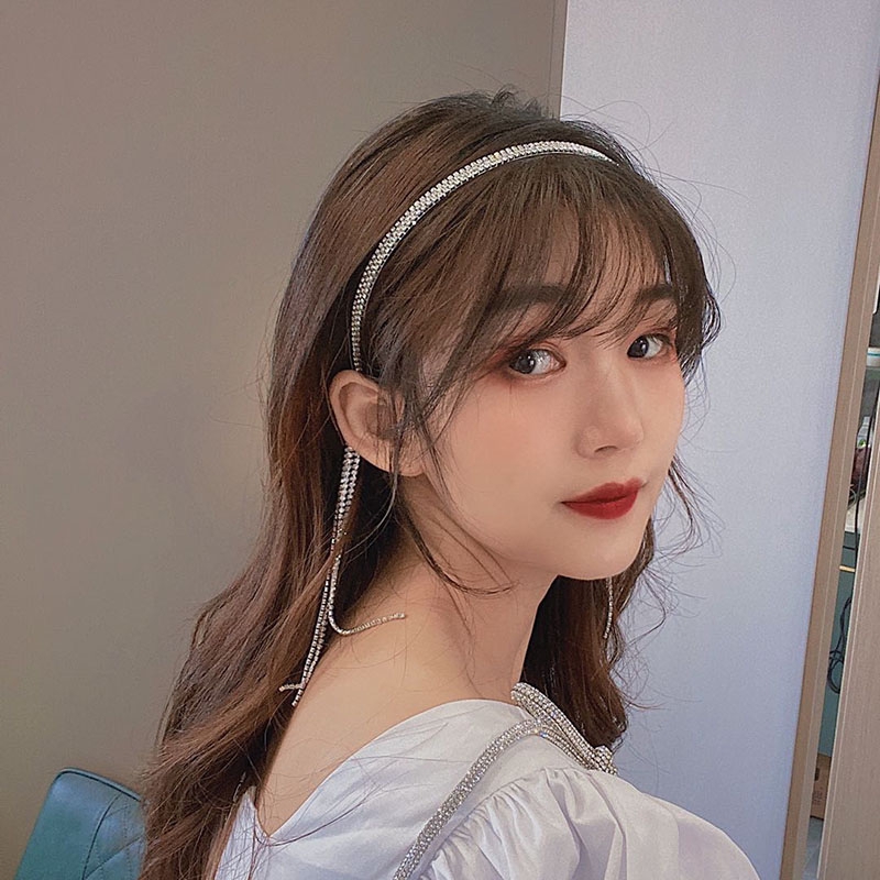 Korean Korean Multi-row Rhinestone Tassel Hair Band/Women Retro Princess Girl Hairbands/Bling Crystal Crown Chain Wedding Jewelry