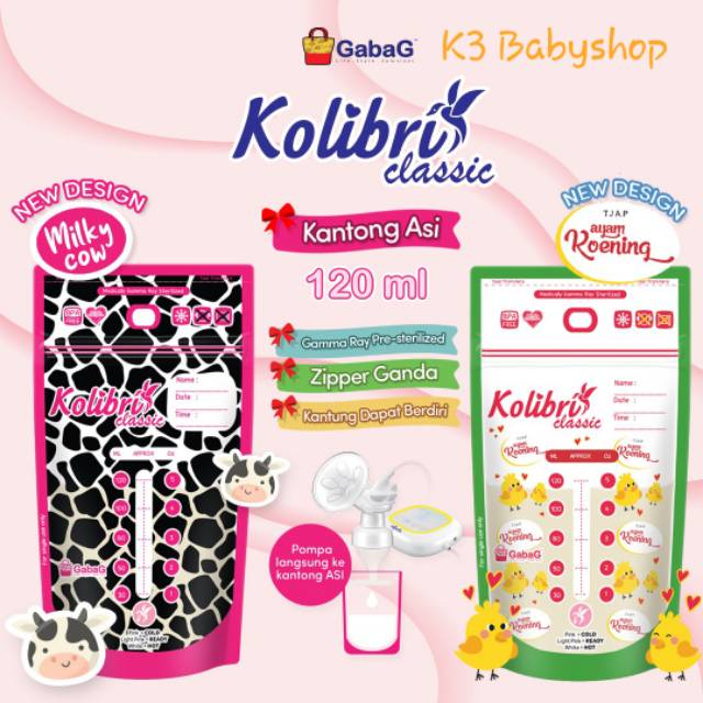 Gabag kolibri classic 120ml kantong asi Milky Cow Ayam Koening plastik asi kantung asip