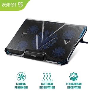 ROBOT - Laptop Cooling Pad Stand RT-LCS03 Ultra Tenang 5 Kipas Pendingin Dual USB Ports  - Garansi Resmi 1 Tahun