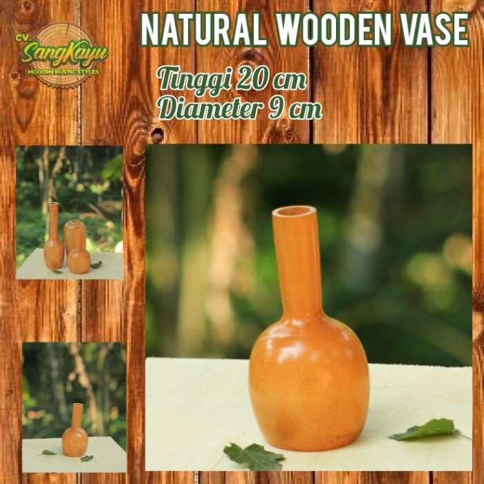 Vas bunga kayu wooden vase pot kayu unik 20 x 9 cm kayu solid alami