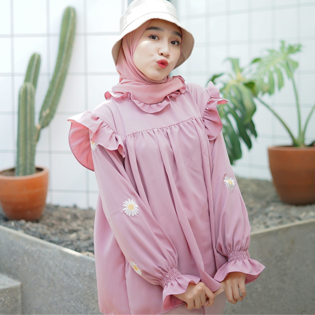 Ladyfemmes Delina Blouse Baju Atasan Wanita Fashion Muslim Shopee Indonesia