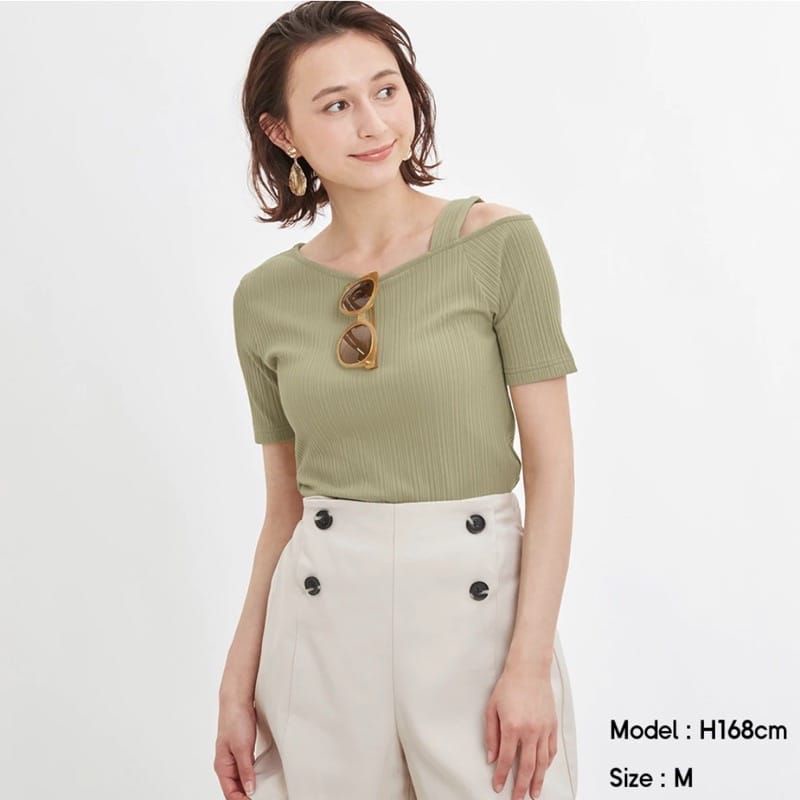 GU UN*QLO KATUN RIB ONE SHOULDER TOP/BLOUSE WANITA