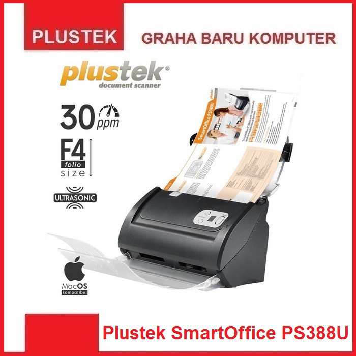 Plustek SmartOffice PS388U Scanner Komputer Dokumen Otomatis ADF Kertas Folio F4 A4