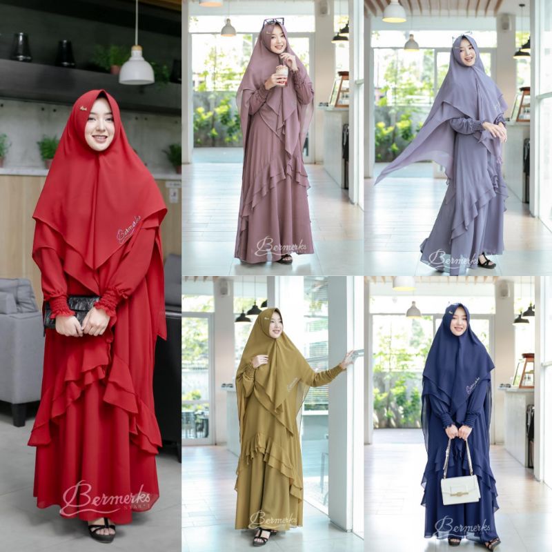 ORI SET GAMIS SYARI POLOS PREMIUM MURAH BERMERKS FULL CERUTY SIMPLE BUSUI SWAROVSKY