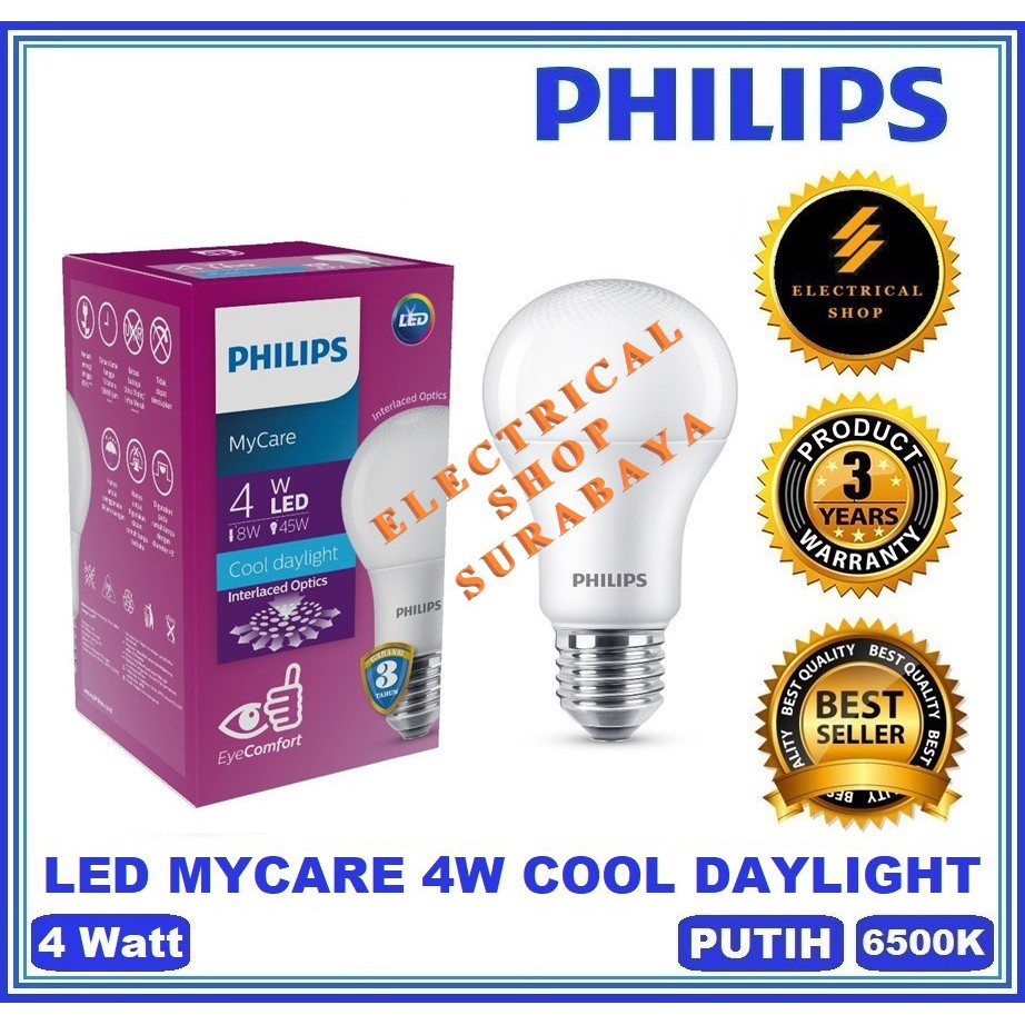 PHILIPS LAMPU LED BULB MYCARE 4W / 4 WATT PUTIH PENGGANTI 5W (GARANSI 3 TAHUN HARGA GROSIR) LEDBULB