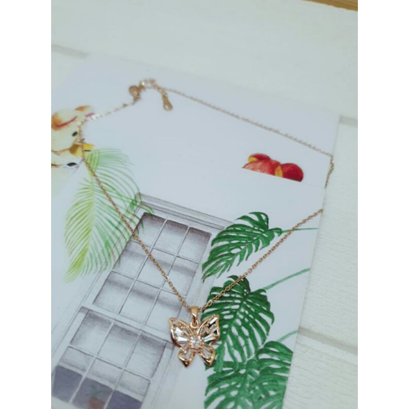 Kalung titanium liontin microdiamond kupu / kalung wanita liontin titanium microdiamond / rose gold