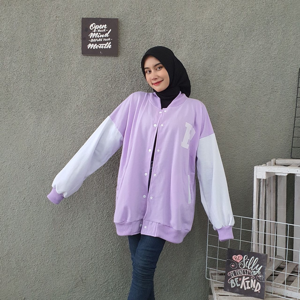 JAKET OVERSIZE BASEBALL XXXL PRIA WANITA HURUF R