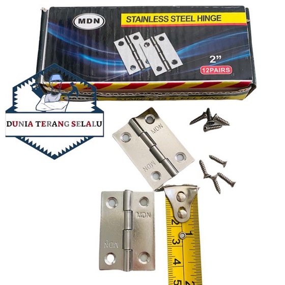 1 KOTAK / 12 PASANG - ENGSEL TIPIS Stainless MDN 1.5'' 2'' - Engsel Stenles Tipis Mini Kecil 1,5in 2in - Engsel Lemari Tipis Engsel Kupu Kupu Stainless Steel Hinge