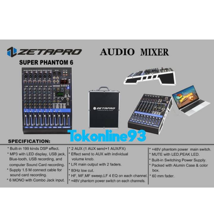 Mixer Zetapro Super Phantom 6 Mixer 6 Channel Original