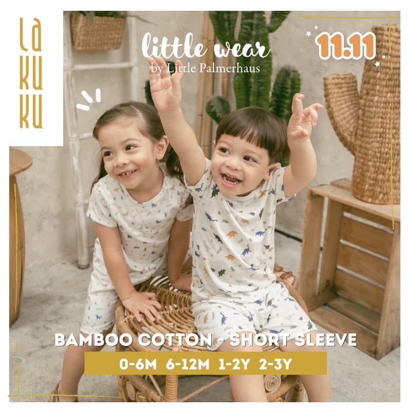 Lakuku - Little Palmerhaus Setelan Piyama Pendek kancing depan 0-12 bulan - Baju Celana Bayi Little Wear Short Sleeve newborn