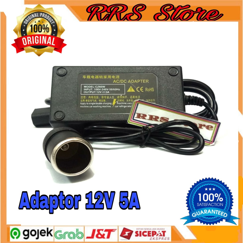 Adaptor dc to ac 12V 5A untuk pompa BAN mobil vacum mobil kecolokan listrik rumah ADAPTOR MOBIL