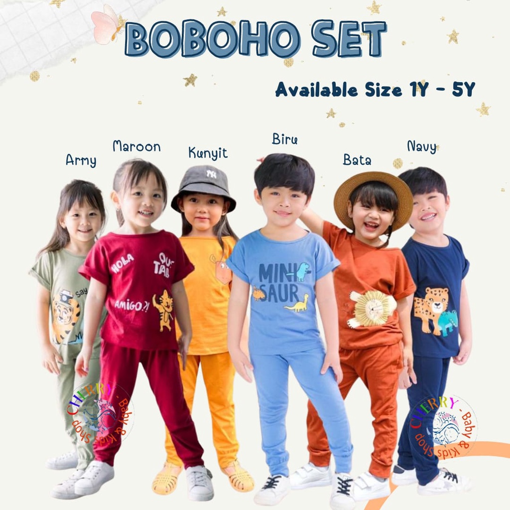 Setelan Playset Anak Boboho 1 - 5 Tahun Setelan Pendek Panjang Cotton Smilee Lucuna Unisex CBKS S23