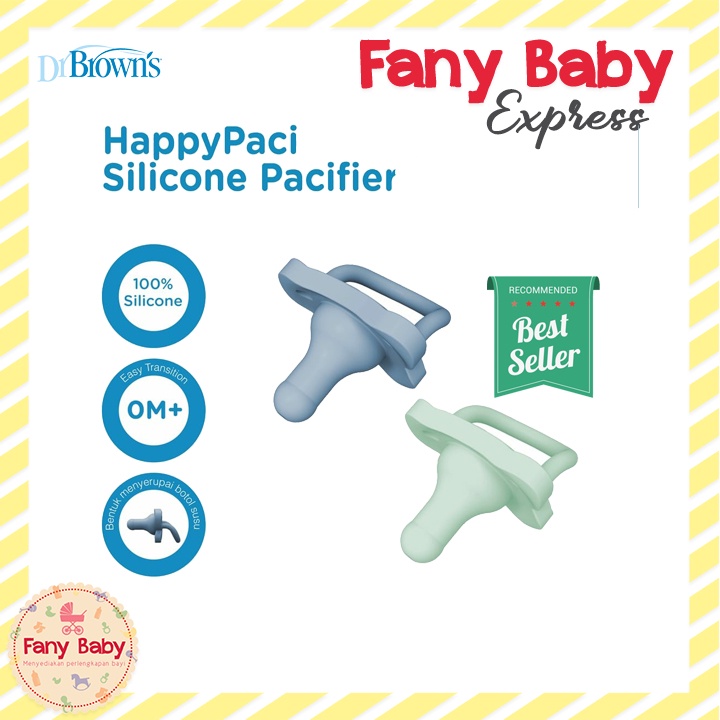 DR BROWNS HAPPY PACI ONE PIECE SILICONE PACIFIER 0M+ 2 PACK
