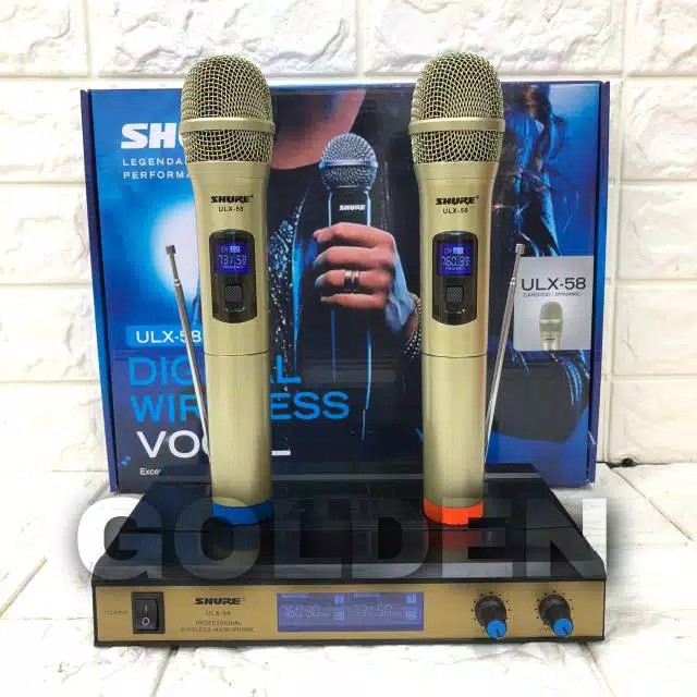 Mic wireless SHURE ULX 8 hitam ULX 58 gold double microphone wireless