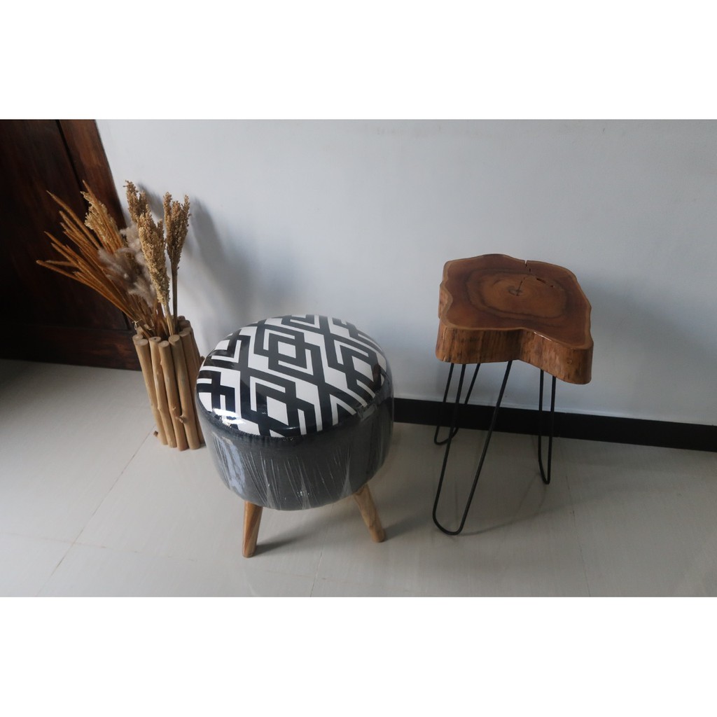 Stool Sofa Bulat/Kotak Kaki Natural Kayu Jati Solid