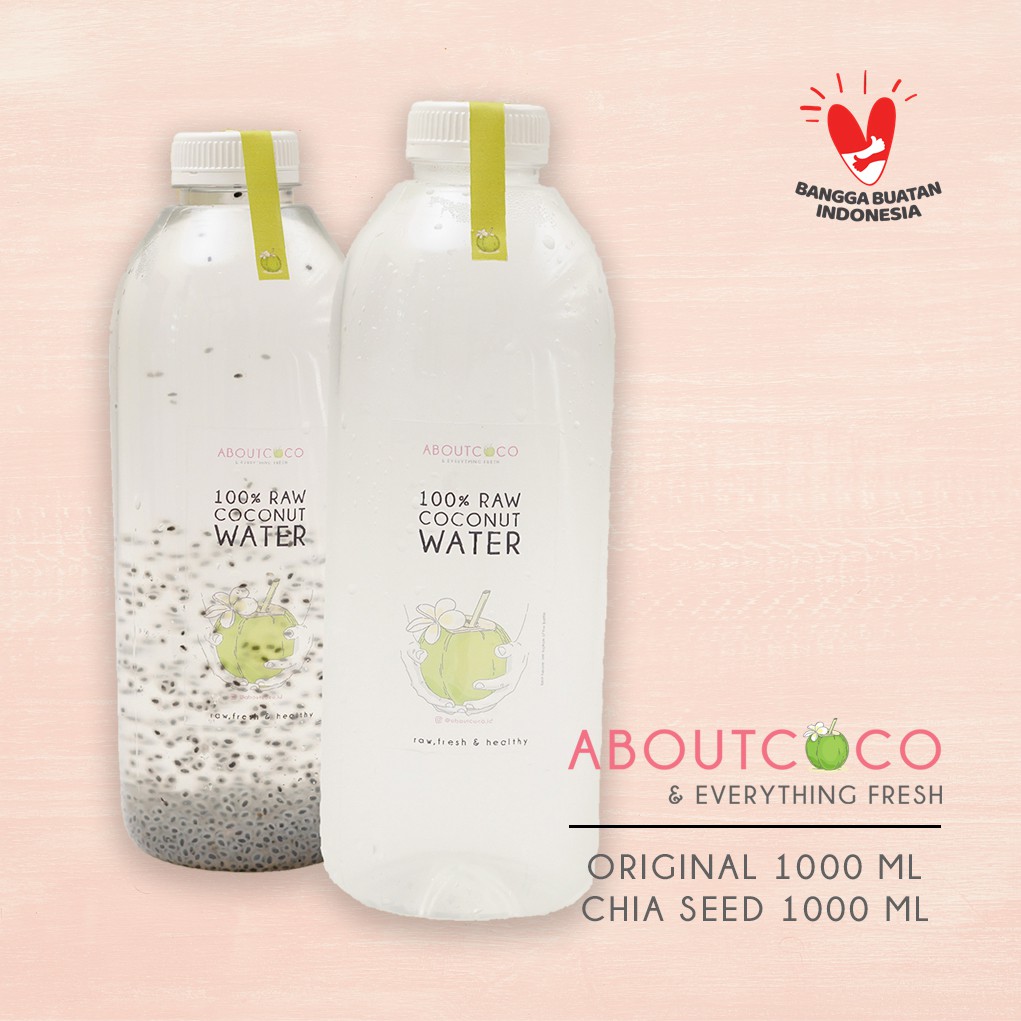 

2 x 1 Litre Bottle 100% Raw Coconut Water Original & Chia Seed - Air Kelapa Muda Murni