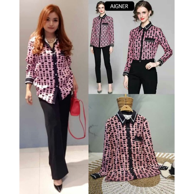 Kemeja Import Wanita Satin Silk