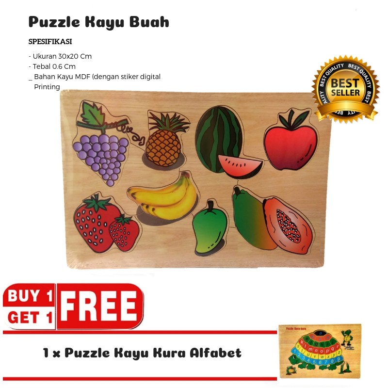 Mainan Kayu Pintar Buy 1 Get 1 Puzzle Kayu Buah ( Free Puzzle Kayu Kura Alfabet)