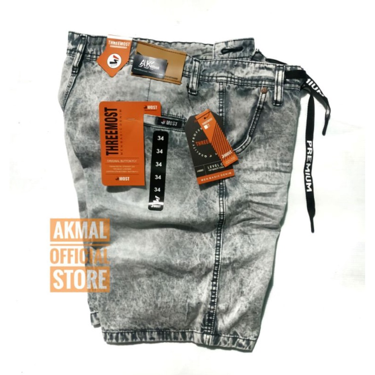 AHHA trendy Celana Pendek Pria semi jeans wash hitam ice snow distro casual cowok hits