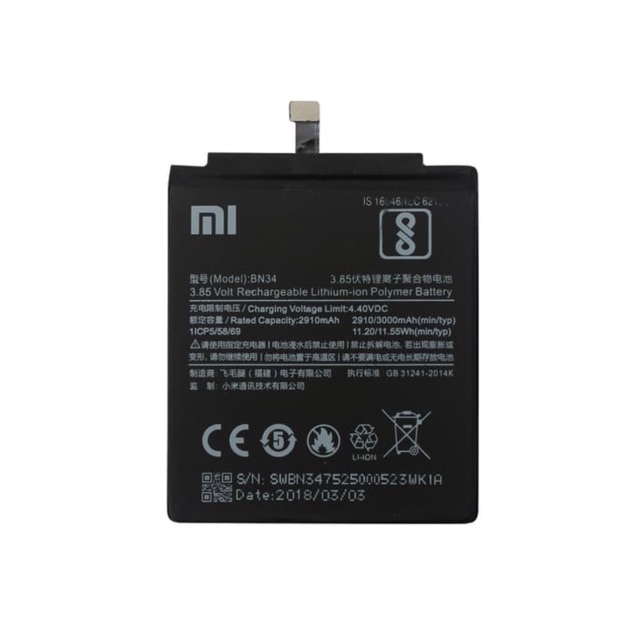 Baterai Batrai Xiaomi BN34 / Xiaomi BN-34 / Xiaomi Redmi 5A