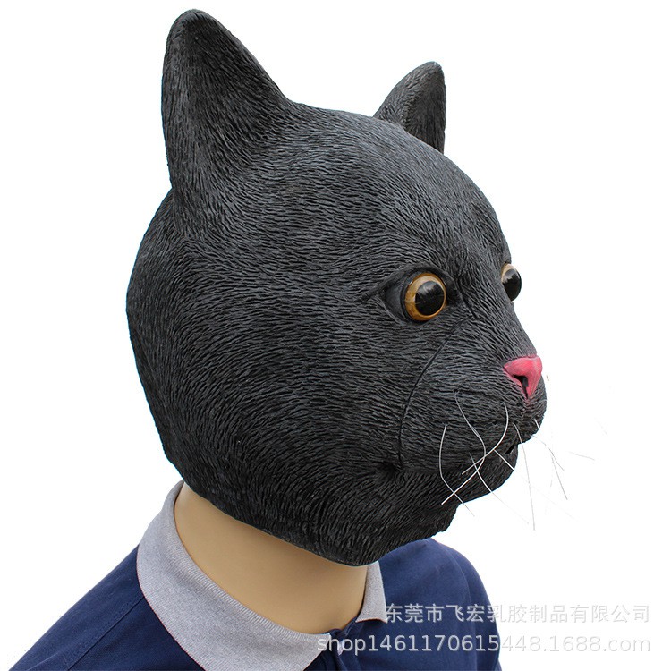 TOL-39 topeng latex karet full head kepala kucing black cat animal mask prank toy halloween