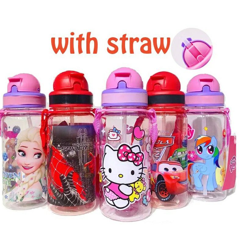 (COD/FREE ONGKIR)Botol minum anak pakai sedotan gambar karakter bagus asli original