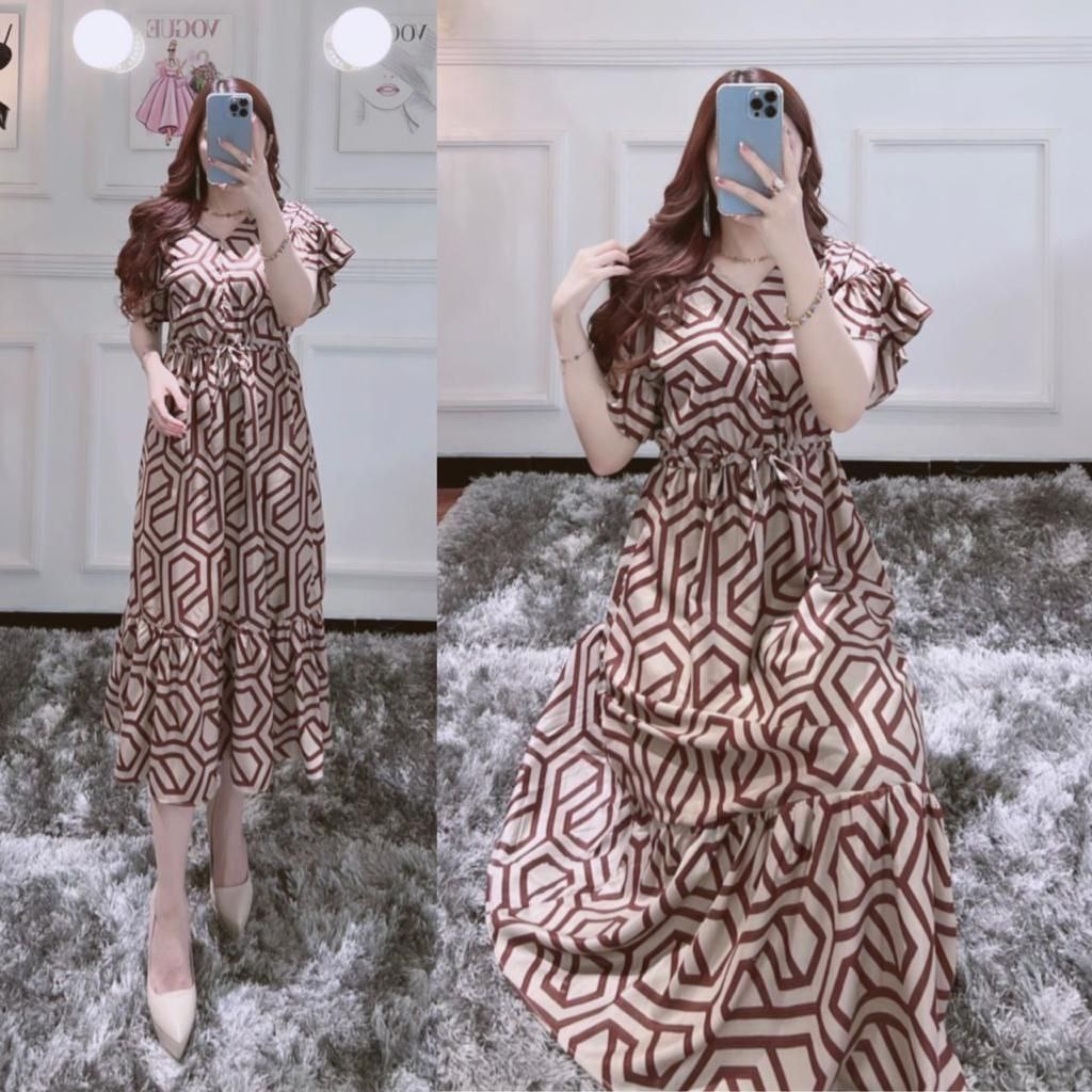 Enjel Zahra - Daster Kekinian Rayon Premium Dress Wanita Lengan Pendek Baju Wanita Tali Serut LD 110 cm