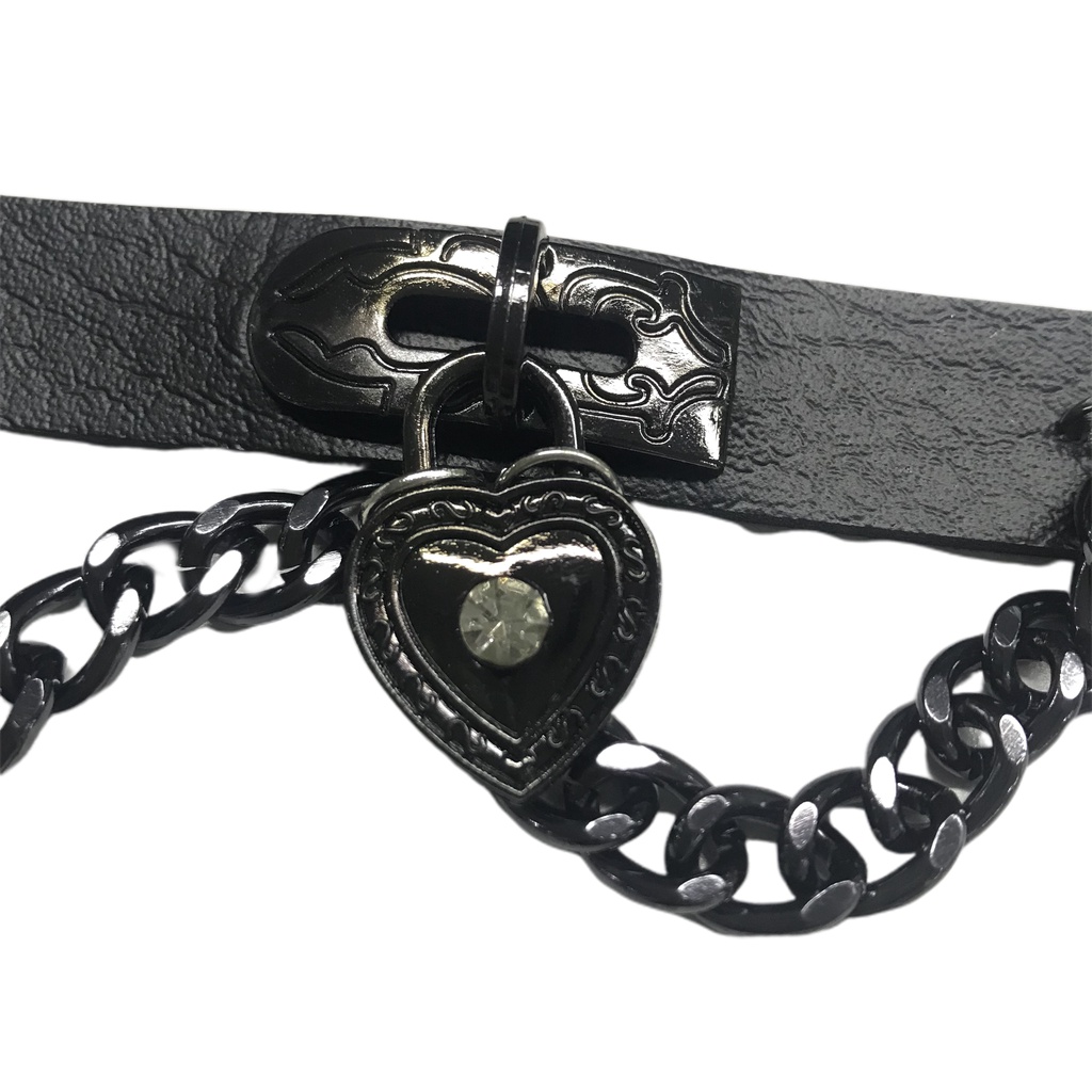 # Kaos T-Shirt Wanita Lengan Pendek Motif Print #Gelang Bahan Kulit Aksen Hati Berlian Imitasi Gaya Punk Gothic Untuk Wanita