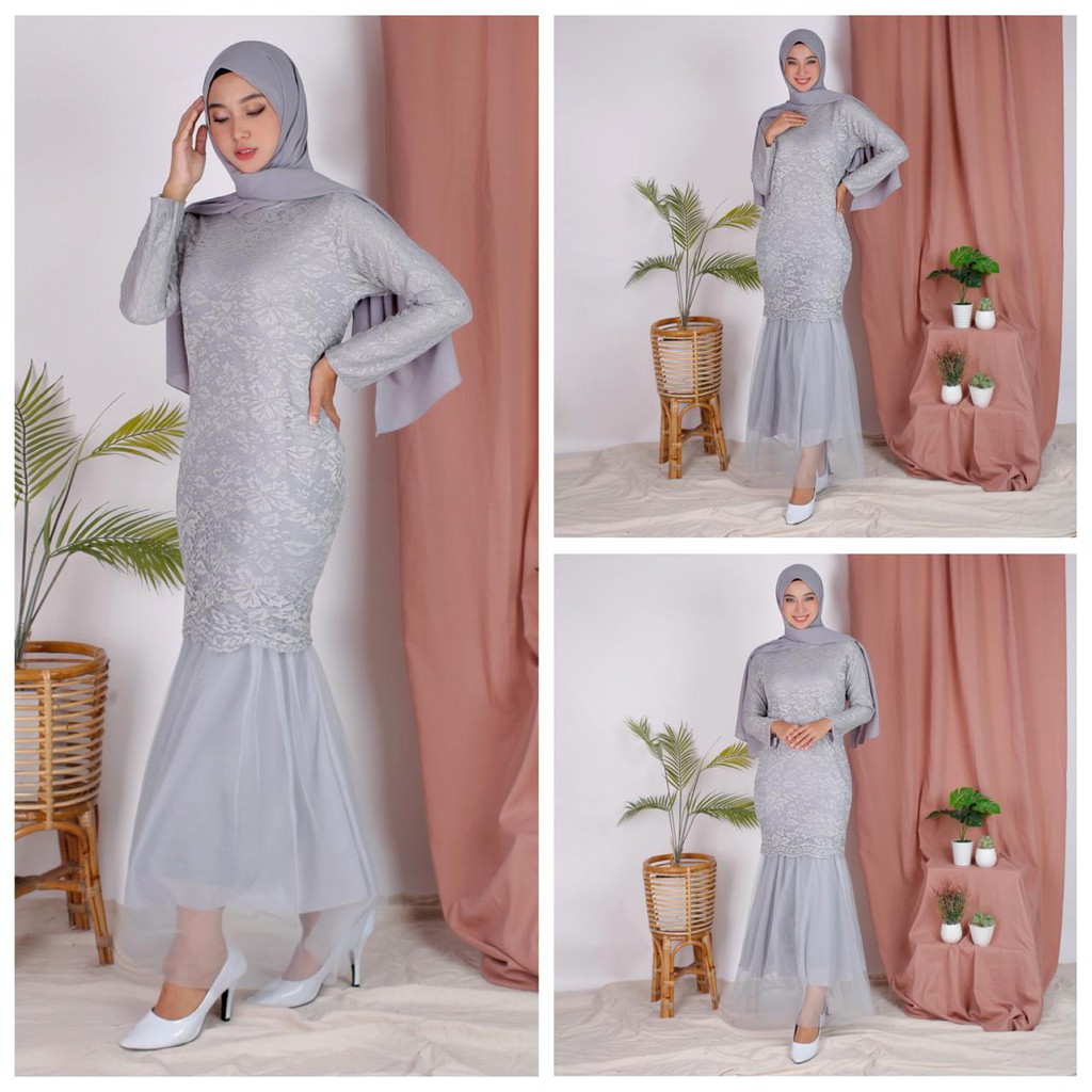 (Dijamin RealPict) Maxi Celmira Duyung Brukat Cord Tulang Premium Gamis Baju Muslim Dress Pesta