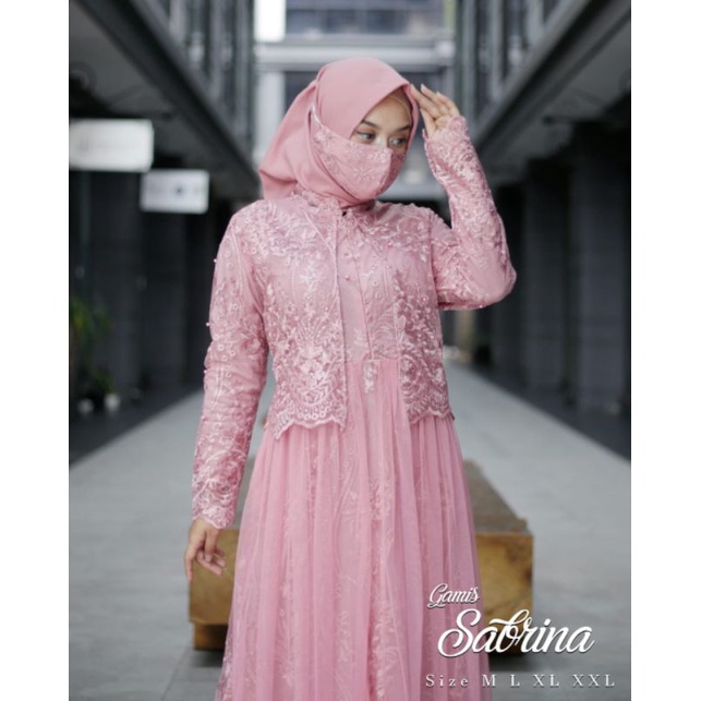 (COD) REALPICT GAMIS SABRINA PREMIUM // GAMIS TULLE BUSUI // GAMIS PESTA MEWAH ELEGAN // GAMIS BROKA