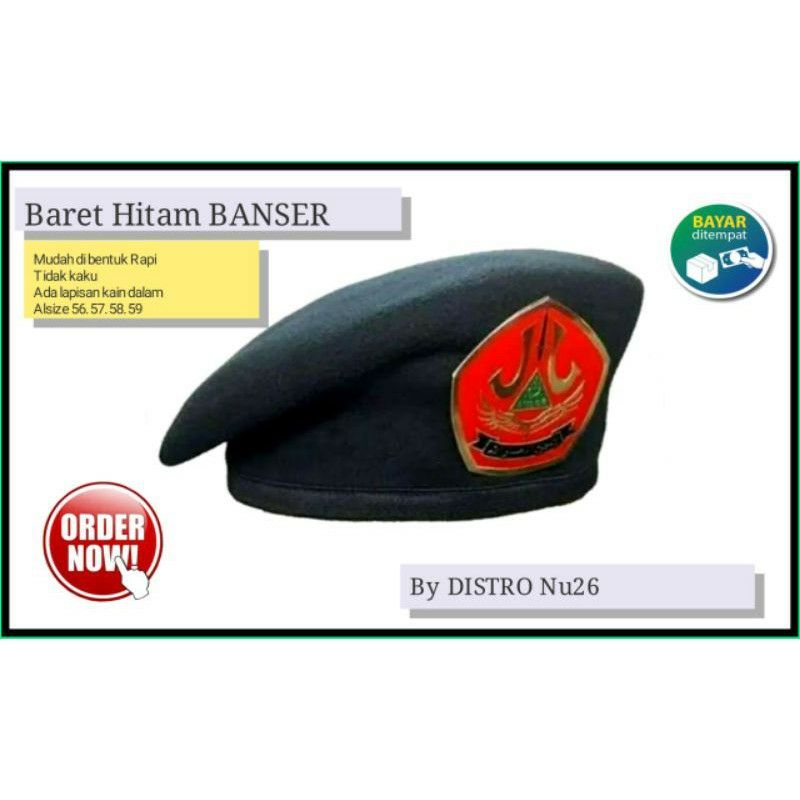 Baret Banser set Emblem |Baret Hitam Banser