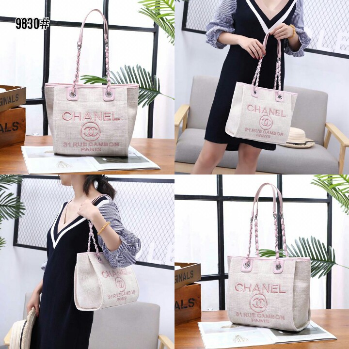 High Premium Chanel Deauville Chain Tote Canvas Small Bag #9830