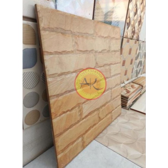 Keramik Lantai Teras Garasi Dinding Motif Bata Batu alam Timbul Matt 40x40 Magma Beige