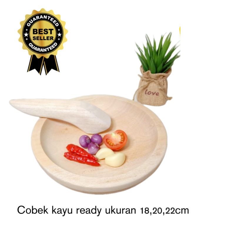 ulekan cobek cowet kayu besar 22 cm + ulekan