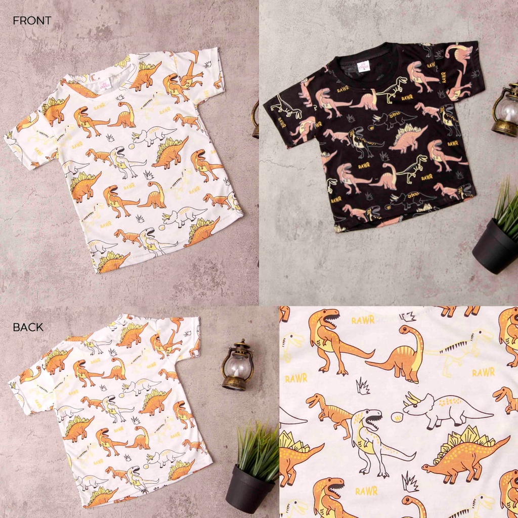 Jikialiang - KAOS ANAK LAKI LAKI &amp; PEREMPUAN USIA 1-8 TAHUN GAMBAR DINO ORANGE