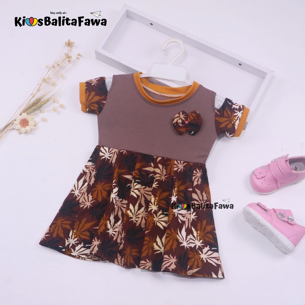 Dress Naura uk 1-2 Tahun / Balita Anak Perempuan Murah Dres Lengan Pesta Kaos Baju Motif Gaun Lucu