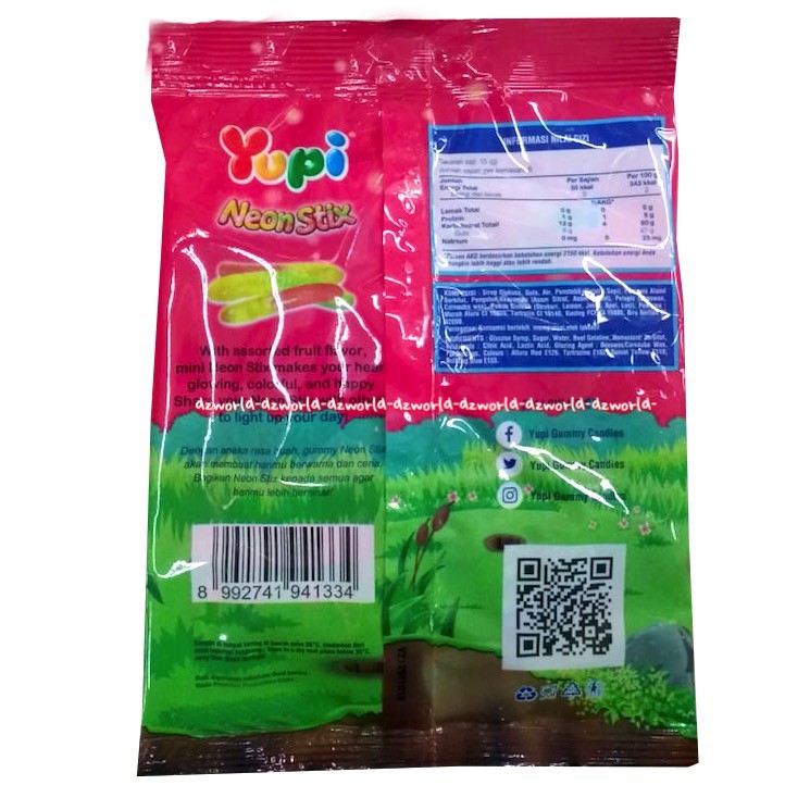 Yupi Neon Stix 120gr Kembang Gula Lunak Jelly Permen Aneka Rasa Yuppi Neon Stick Candy Jely Jeli