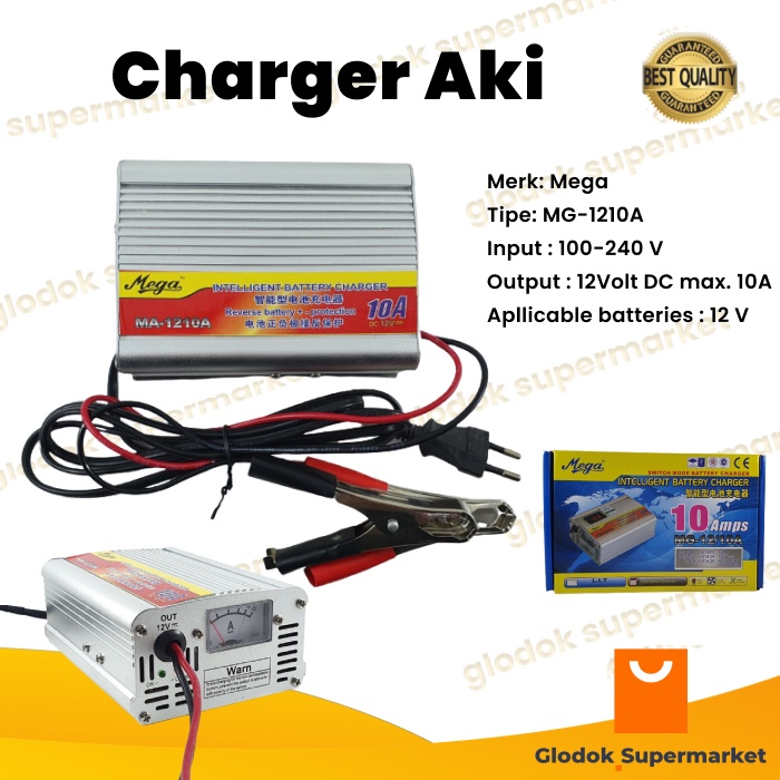 Charger Aki 12v 10a Mega Battery Charger Cas ACCU Motor Mobil MG-1210A